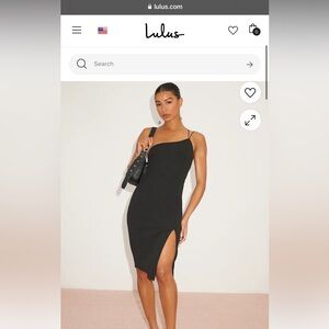 Lulus happiest hour black asymmetrical bodycon midi dress